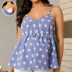 Blue and white gingham nursing tank